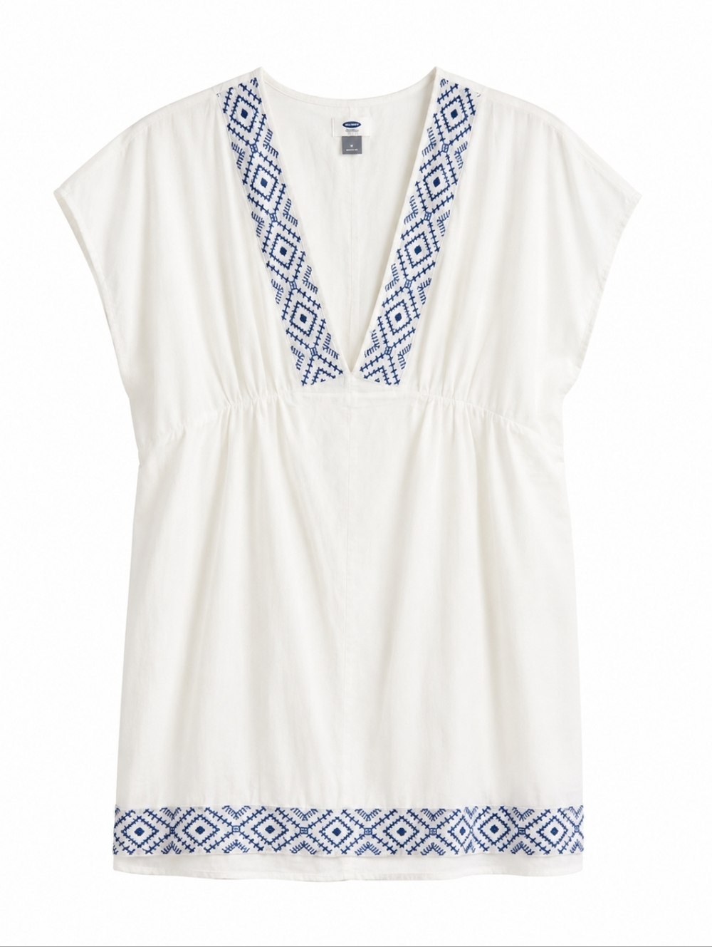 Old Navy White Swim Coverup with Blue Embroidery Sz MED